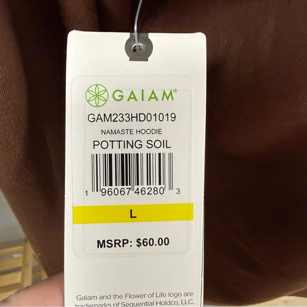 NWT Gaiam Yoga Namaste Hoodie Slim Fit Fitness Large Brown Cowl Neck Sweatshirt - Picture 7 of 11